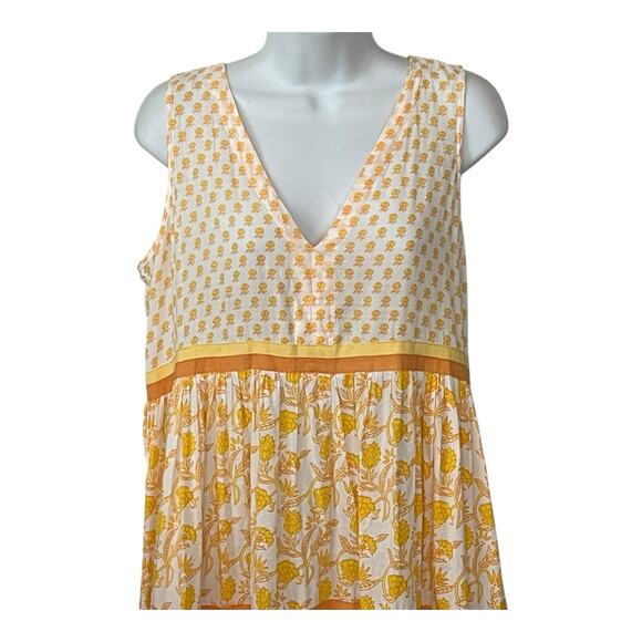 Chelsea & Theodore Maxi Dress Sz S 100% Cotton Tiered Yellow Floral Boho Beachy - Picture 4 of 9